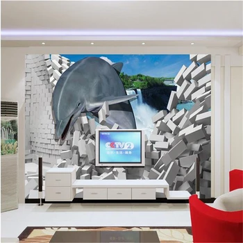 beibehang 3d stereoskopski Delfini freske Kitajski TV ozadje opeke ozadje, dnevna soba, spalnica freske de papel parede