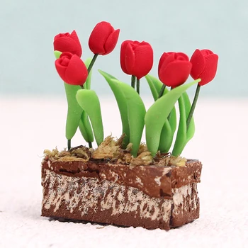 1:12 Lutke Miniaturni Rastlin Rdečih Tulipanov Cvet lončnica Model Pravljice Vrt Dekor Igrače miniature postavke accessoire maison