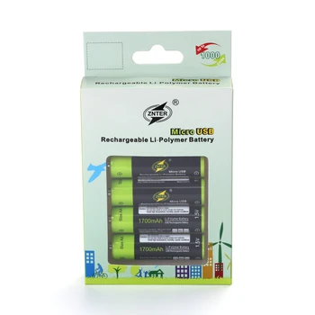 100% Prvotne ZNTER AA 1,5 V Baterija 1700mAh Polnilna Litij-Polimer Baterija Polnjenje preko USB kabla