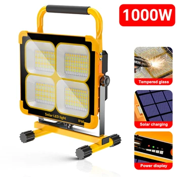 1000W LED Prenosna Polnilna Sončne Žaromet Pozornosti baterijsko Iskalnim Zunanja Dela Svetilke Kampiranje Luč