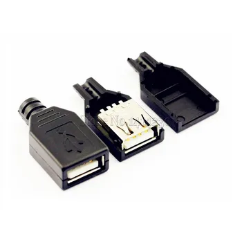 10Pcs Tip A Ženski USB 4 Pin Plug Vtičnice Priključek S Črno Plastični Pokrov USB Vtičnico
