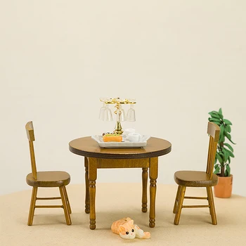 1Set Lutke Dekoracijo Mini Okrogla Miza Stoli Komplet Pohištvo Scena Model Foto Rekviziti