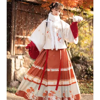 2 Barvi Zajec Temo Original Ming Dinastija Hanfu Obleka Komplet Zgostitev Obložene Kratke Obleke Klasični Kitajski Slog Konj Obraz Krilo