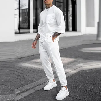 2023 Poletje Novo Športno Oblačilo Moški Kompleti Ulične Trend Priložnostne Beli Vrhovi in Hlače Obleko, dvodelno, Trenirka Moški