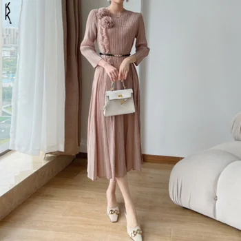 2023 Pomlad/Poletje Novo Miyake Naguban 3D Vezenje Obleko Luksuzni Načrtovati Temperament Velikem Zamahu Krilo Elegantna ženska Oblačila