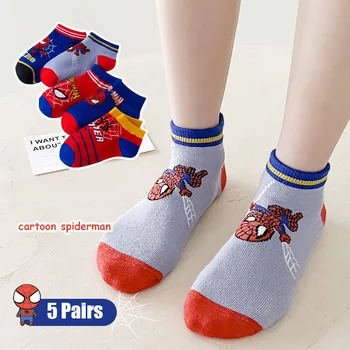 5 Parov Otroci Nogavice Marvel Spiderman risank anime bombaž Fantje cev nogavice otroci Poletje Jesen zima nogavice, kratka nogavica