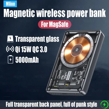 5000mAh Kaljenega Stekla Nazaj Za Apple MagSafe iPhone 13 12 Max Brezžični Magnetni Moči Banke Majhne Prenosne Baterije