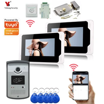 7 palčni WIFI Video Vrata Telefon Interkom Sistem Vnos 2 Monitor + 1 RFID Prostem Fotoaparat podpora Električni Zakleni APP Telefon, Odklepanje