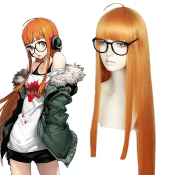 Anime Persona 5 P5 Futaba Sakura Cosplay Lasuljo Ženske Dekle 100 cm Oranžna Dolgo Toplotno Odporen Sintetičnih Las Lasulje + Lasuljo Skp