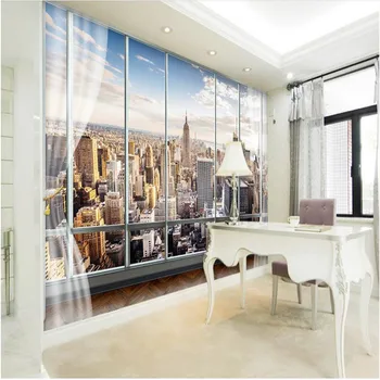 beibehang Fotografijo za Ozadje 3D Stereo Velike Freske Sodobne Lažno windows kavč postelja spalnica New York flash srebro krpo ozadje