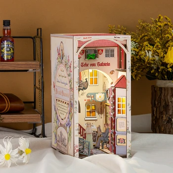 Cutebee DIY Knjiga Kotiček Kit Romantično Ulici Knjiga Polico Vstavite Hiši, Majhni Leseni Model Sakura Bookend 3D Stavbe Za Darilo Otrok