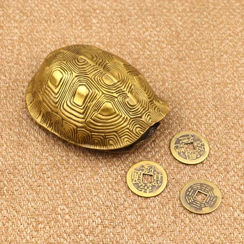 Feng Shui Kitajski čistega bakra lupini želva Liu Yao vedeževanje orodje kovancev srečo, denar Vintage Dom Dekoracija dodatna Oprema