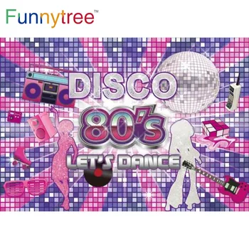Funnytree Disco 80 90. letih Ples Stranka Ozadje Bleščice Glasbe Neon Slog Vijolično Rojstni dan Odraslih Dogodek Hiša Photophone Ozadju