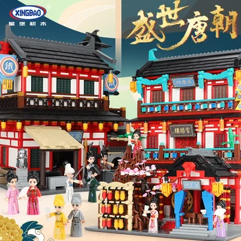 Gradniki Mesto Street View Serije MOC Starodavne Kitajske Arhitekture Dinastije Tang Stolp Chinatown Model Komplet Otroci Igrače Opeke