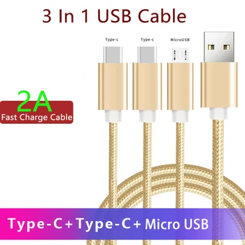 Kabel za polnjenje 3 v 1 Micro USB Kabel Tip C Kabel, Polnilnik, USB Kabel za Samsung Mobilni Telefon Xiaomi Dodatki USB C Kabel