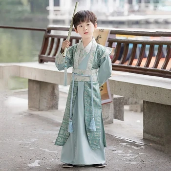 Kitajski Slog, Fantje Black Cvjetnim Tiskanja Hanfu Fazi Obleko, Obleko Baby Boy Tang bo Ustrezala Otroci, Stari Tradicionalni Kostum za Otroke