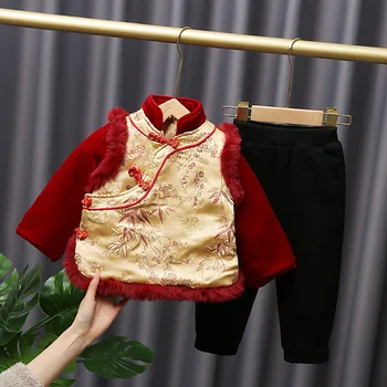 Kitajski Tradicionalni Otrok Tang Novo Obleko Leto Bo Ustrezala Fant Dekle Retro Cvjetnim Tiskanja Hanfu Vlogo Igrajo Kostume Plus Bombaž Slog