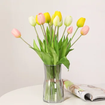 Mini Latex PU Tulipanov Umetne Rože Domov Poroko Dekor Simulacije Vlažilne Pravi Dotik Flore Fotografija Rekviziti Dobave