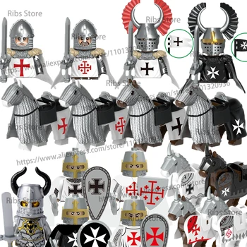 MOC Vojaške Igre Številke gradniki Tempelj knights Hospitaller Vojaki, Orožje, Pribor Srednjeveške Vojne Konj Igrače Opeke