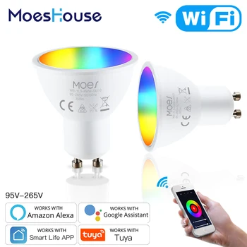 MoesHouse GU10 WiFi Smart LED Žarnice RGBW C+W Bela Zatemniti Svetilke Življenje Tuya Daljinski upravljalnik Žarnice Delo z Alexa/Google