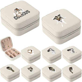 Nakit Škatla za Shranjevanje Prenosni PU Usnje Strani Ornament Organizator Primeru Mačka Tiskanja Uhane, Ogrlico Obroči Jewelers Škatle za Ženske