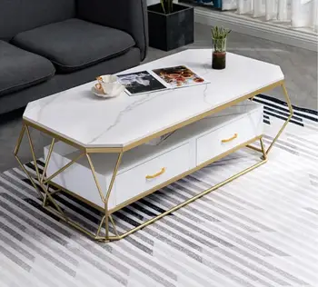 Nordijska marmorja mizico sodobne svetlobno razkošje slog dvoslojno železa rock slab kave tabela tabela dnevni sobi doma