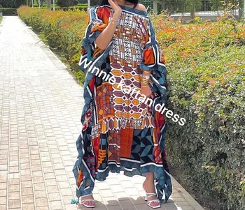 Novi Tradicionalni 2021 Kuvajt Eleganten Bombaž Bohemian Abaya Ramadana Maxi Obleke Dashiki Afriške Batwing Rokav Tam Kaftan Obleko