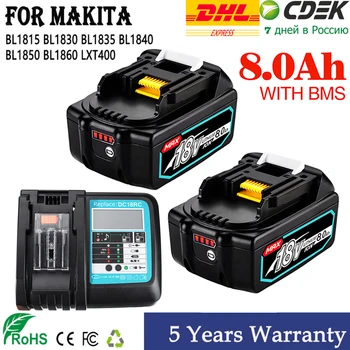Originalni Makita 18V 6.0 8.0 Ah Akumulatorska Baterija Za Makita električno Orodje z LED Li-ion Zamenjava LXT BL1860 1850 18v8000mAh