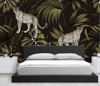 Ozadje po meri zidana ročno poslikane tropskih rastlin listi cheetah živali v ozadju stene slikarstvo doma dekoracijo 3d ozadje