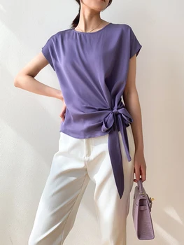 QIWN Ženske Poletje 100% Svileno Bluzo Kratek Rokav Priložnostne Elegantno Multi-barvni Naravnih svilene bluze Trdna realna svileno srajco vrhovi