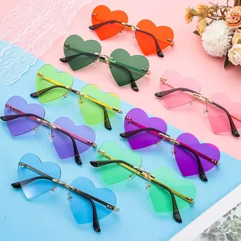 Rimless Srce Vintage sončna Očala Kovinska sončna Očala za Ženske Trendy Modni Očala Hipi Očala forMotorccycling Vožnje