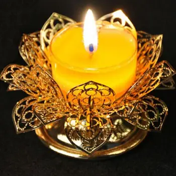 Za Buda lučka, maslo okova, zlati filigransko lotus candelabra, votel, svečnik, candleholder, candler~