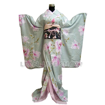 Ženske Japonski svetlobe Cvetlični Dolgo Furisode Kimono Cosplay Kostum Obleko